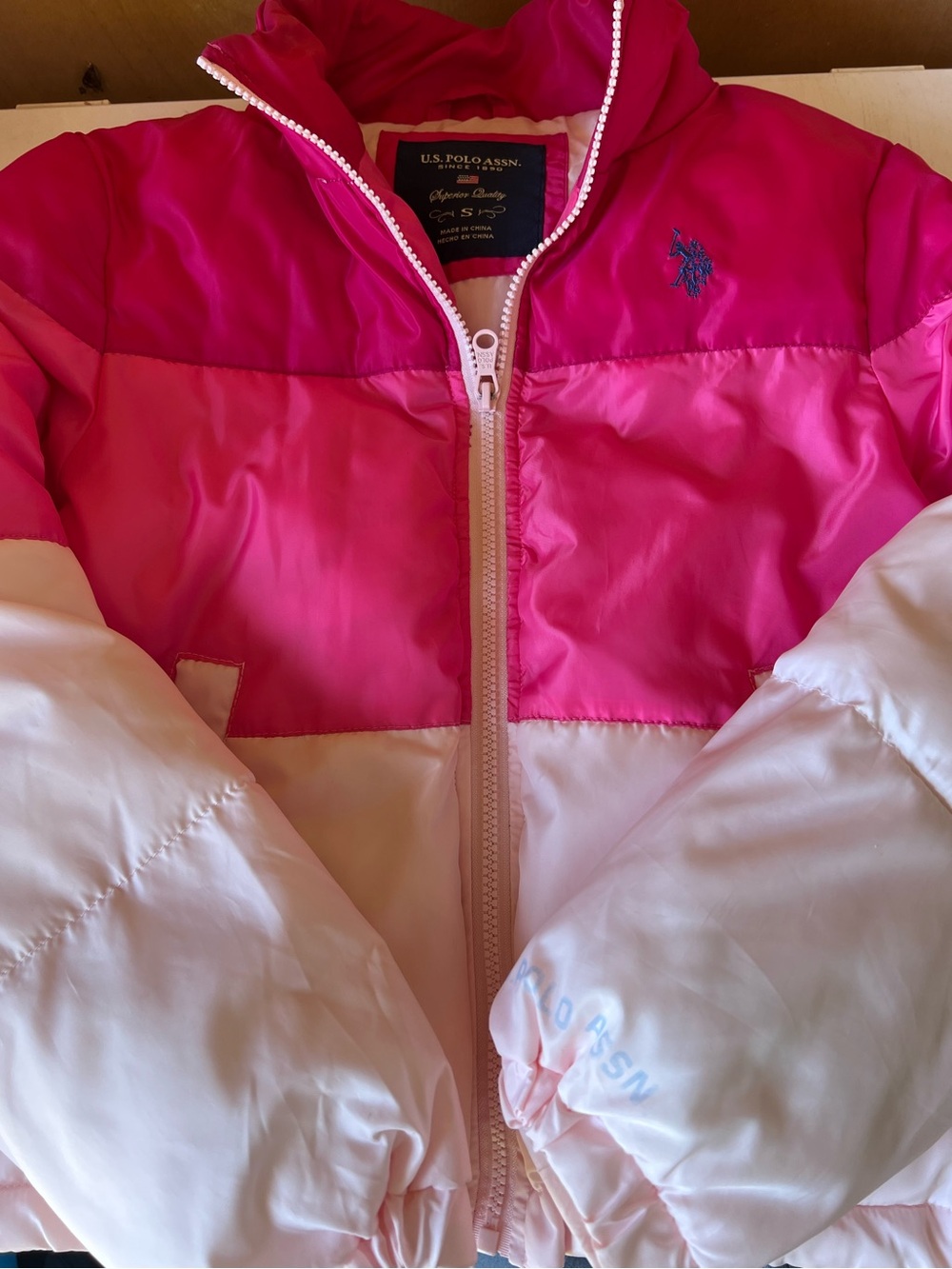 U.S. Polo Assn. Girls' Pink & Light Pink Colorblock Puffer Jacket